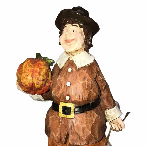 Vintage Pilgrim Man Woman Cat Statue Thanksgiving - Picture 7 of 14
